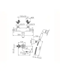 Huber Croisette Miscelatore termostatico per vasca con set doccia a mano Bronzo CSD2701027