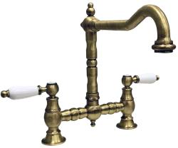 PB Rubinetto da cucina nostalgico a ponte con beccuccio angolare in bronzo e manopole bianche PBN.BRO.H.WH