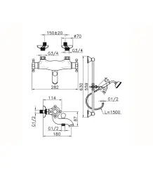 Huber Victorian Miscelatore termostatico per vasca con set doccia in acciaio inossidabile VTS270102A