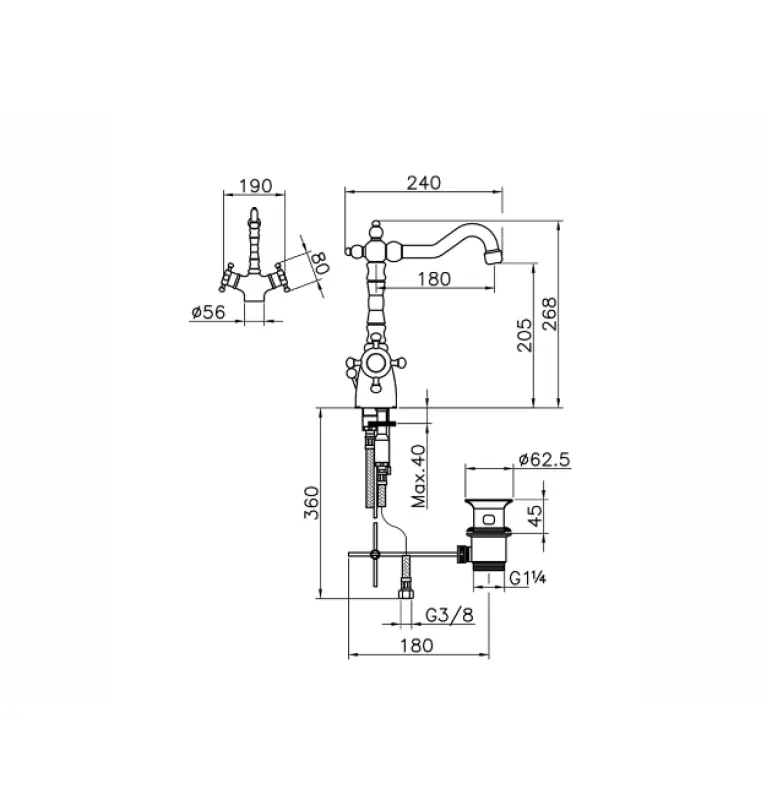 Huber Victorian Thermostatic Washbasin Mixer Gold VTT520102G