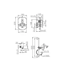 Huber Victorian Set doccia termostatico da incasso con asta scorrevole in acciaio inossidabile 910.VT01H.AC
