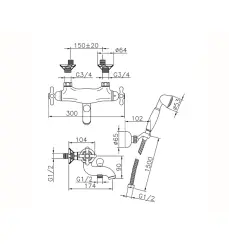 Huber Croisette Miscelatore termostatico per vasca con set doccia a mano Cromo/Oro CSD270107G.