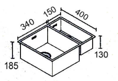 ABK Bingara lavello a una vasca e mezza in acciaio inossidabile 15x40+34x40 cm montaggio a filo sottopiano e sopra il piano BIN1534FVI