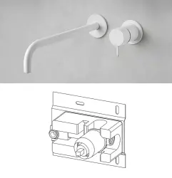 Waterevolution Flow Miscelatore ad incasso per lavabo bianco opaco con beccuccio da 25cm T116BBR-25