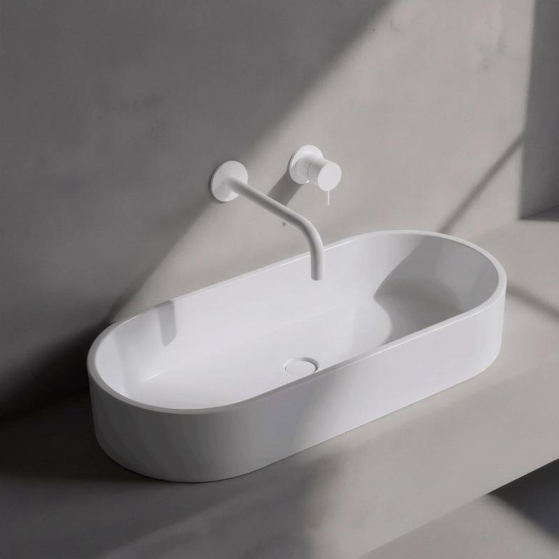 Rubinetto lavabo da incasso Watervolution Flow bianco opaco con bocca 25 cm T116BBR-25