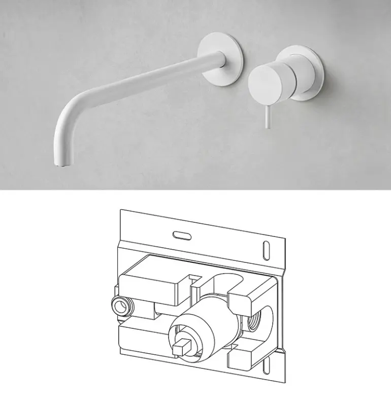 Rubinetto lavabo da incasso Watervolution Flow bianco opaco con bocca 25 cm T116BBR-25