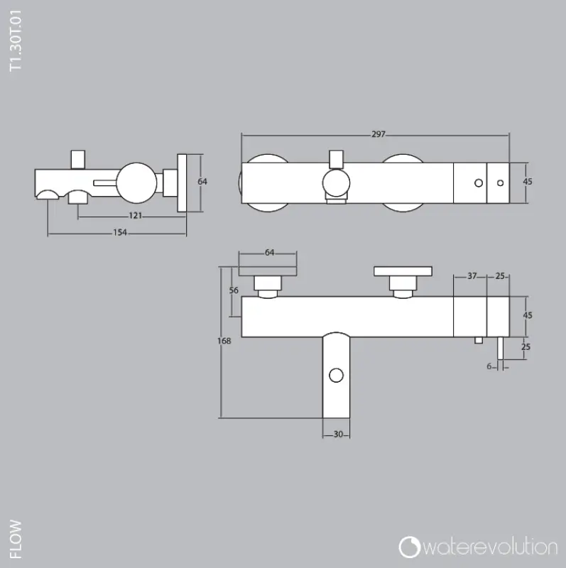Waterevolution Flow miscelatore vasca con set doccia mano cromato T13001