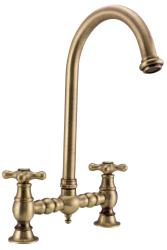 PB Rubinetto da cucina nostalgico con ponte in bronzo beccuccio rotondo e manopole a stella PBN.BRO.R.ST.