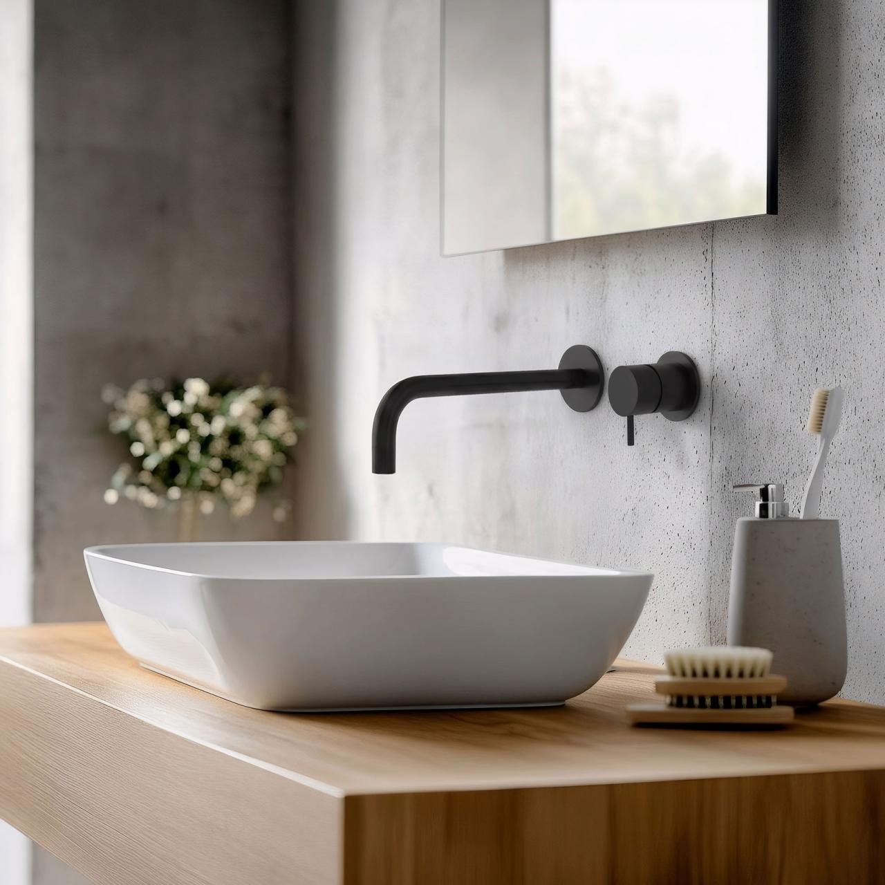 Waterevolution Flow Miscelatore per lavabo ad incasso nero opaco con beccuccio 21 cm T116BPR-21