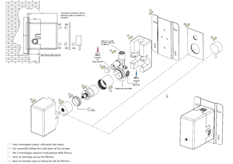 Waterevolution Flow termostato doccia da incasso con 2 uscite nero opaco con rosetta rotonda 1208778072
