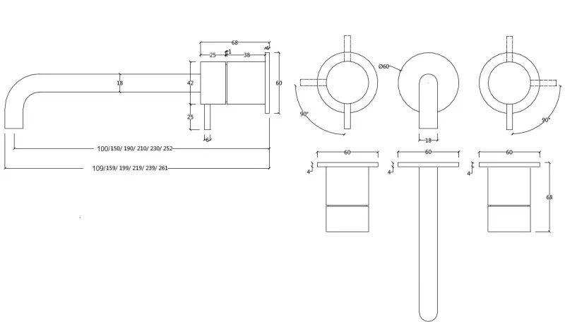 Waterevolution Flow Rubinetto lavabo da incasso a 3 fori Bianco opaco con bocca 21 cm T1163FBR-21
