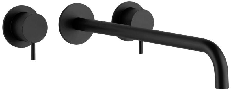 Waterevolution Flow Rubinetto lavabo da incasso a 3 fori Nero opaco con bocca 25 cm T1163FPR-25