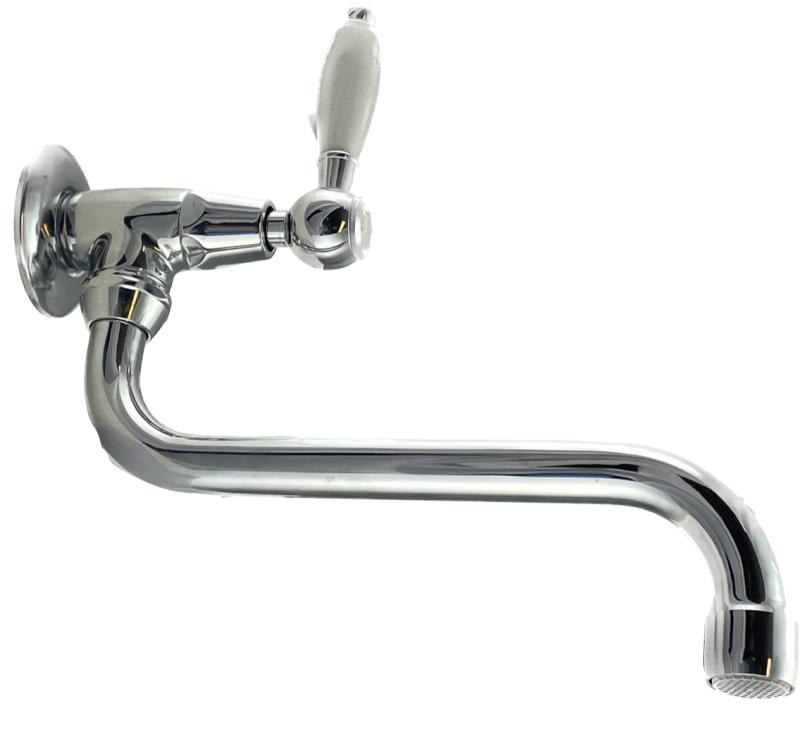 Rubinetto da parete classico PB con maniglia bianca, solo acqua fredda e lungo beccuccio cromato 1208853612.