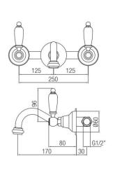 PB rubinetto classico a incasso con maniglie bianche, bocca di erogazione da 16 cm, Cromo 1208854322