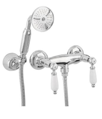 PB rubinetto classico da appoggio set doccia con maniglie bianche inclusa doccetta in acciaio inox 1208854492