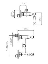 PB Classic Miscelatore per doccia a parete con manopole bianche Cromo collegamento superiore 1208854532