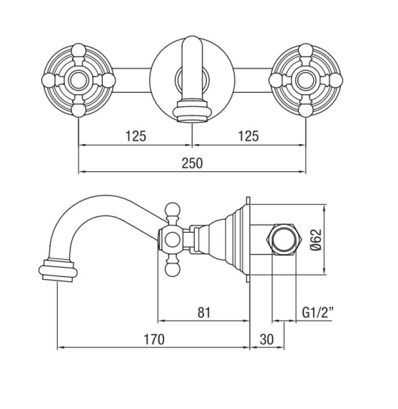 PB classic built-in wall-mounted tap with star handles, 16 cm spout, Chrome 1208855042