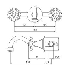 PB rubinetto da incasso classico con manopole a stella, bocca di erogazione da 16 cm, acciaio inossidabile 1208855062