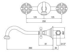 PB rubinetto da incasso classico a parete con manopole a stella, beccuccio da 25 cm, Cromo 1208855112