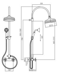 PB Classic Set doccia a parete con manopole a stella soffione a pioggia e colonna doccia telescopica cromo 1208855892