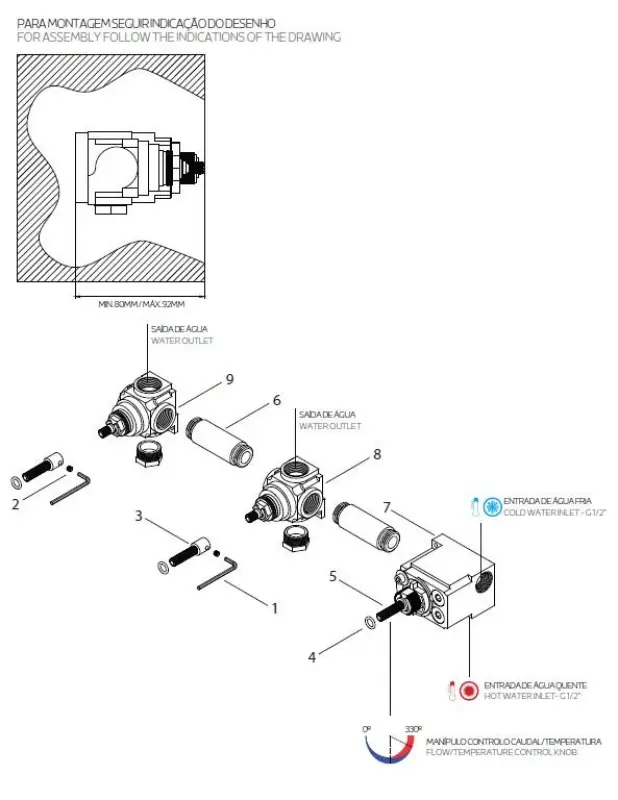 Waterevolution Flow termostato doccia da incasso con 3 rubinetti di arresto in ottone spazzolato 1208916462