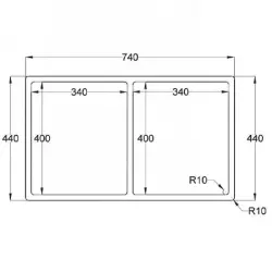 Caressi R10 lavello doppio in acciaio inossidabile 34x40 + 34x40 cm sottopiano a filo e sopra il piano CAPP3434R10