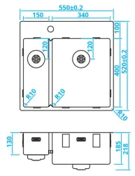 Carezze lavello una vasca e mezza acciaio inossidabile con foro per rubinetto CAPP1534KR10 B55xL52 montaggio a filo sopra e sottopiano 1208921192