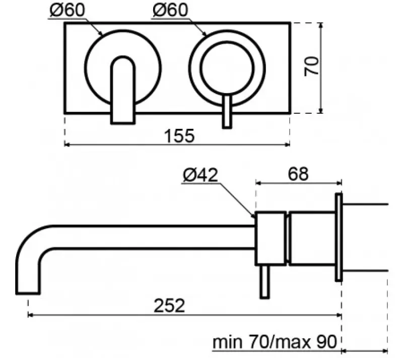 Waterevolution Flow built-in basin mixer tap with cover plate, PVD light gold, spout 15cm T1161WGE-15