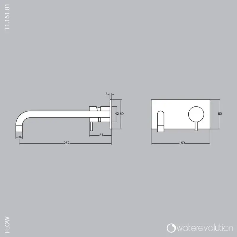 Waterevolution Flow built-in basin mixer tap with cover plate, PVD light gold, spout 15cm T1161WGE-15