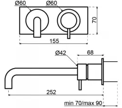 Waterevolution Flow Miscelatore per lavabo ad incasso con piastra di copertura PVD Gun Metal con beccuccio da 15cm T1161GME-15
