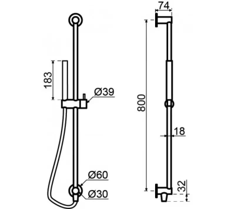 Waterevolution Flow set doccia con doccetta 800 mm Gun Metal T1661GME