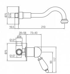 PB Vitange Miscelatore per lavabo nostalgico ad incasso con beccuccio da 21 cm Cromo