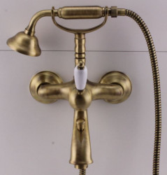 PB Miscelatore nostalgico per vasca con doccetta e maniglia bianca in bronzo
