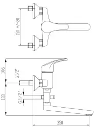 Blusani Rubinetto da parete speciale Cromo con beccuccio lungo da 35 cm e  doccetta 1208952919