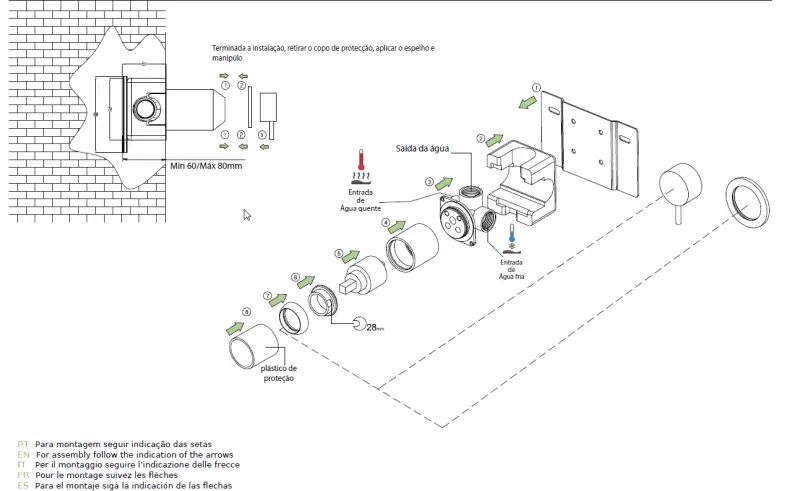 Waterevolution Flow miscelatore da incasso in ottone spazzolato con parte da incasso inclusa T11842LE