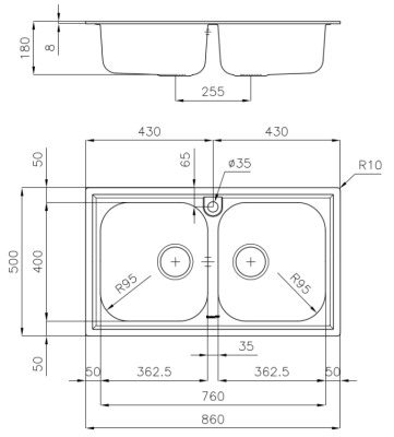 Foster Marine Acciaio inox 316 Doppio lavello 86x50 cm Da incasso 1208953745