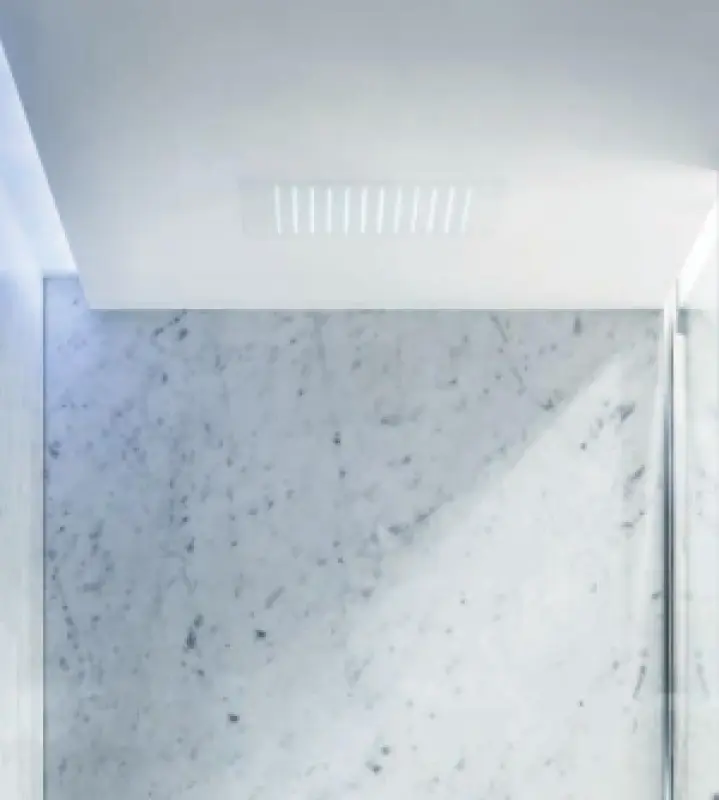 SB Rubinetterie doccia a soffitto quadrata a pioggia da incasso in corian bianco opaco solid surface 40cm 1208954083