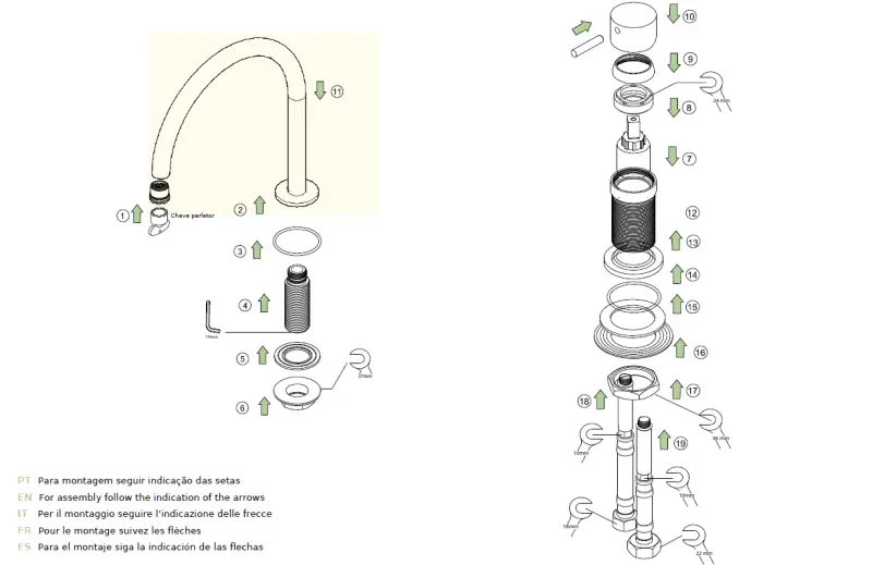 Waterevolution Flow Rubinetto lavabo a 2 fori nero con bocca alta 200 mm T1122UPR