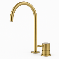 Waterevolution Flow Miscelatore per lavabo a 2 fori in ottone spazzolato con beccuccio alto a U di 200 mm T1122ULE