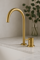 Waterevolution Flow Miscelatore per lavabo a 2 fori in ottone spazzolato con beccuccio alto a U di 200 mm T1122ULE