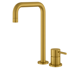 Waterevolution Flow Miscelatore per lavabo a 2 fori con beccuccio alto 222 in ottone spazzolato T122HLE