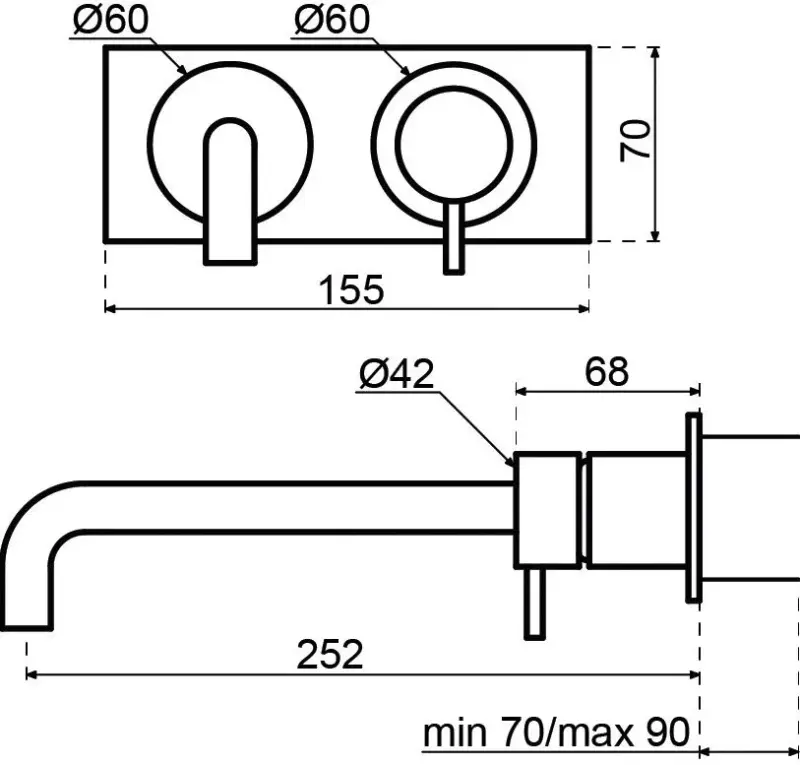 Rubinetto da incasso per lavabo Waterevolution Flow con placca di copertura interamente in acciaio inox con bocca di erogazione da 21 cm T1161BIE-21