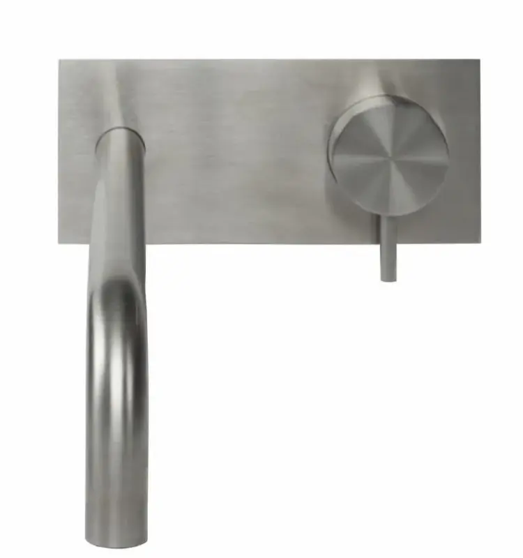 Rubinetto da incasso per lavabo Watervolution Flow con placca di copertura interamente in acciaio inox con bocca di erogazione da 15 cm T1161BIE-15
