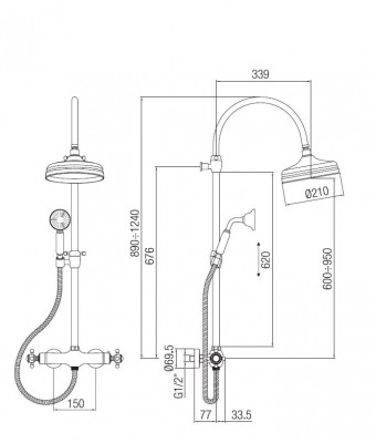 PB Classic Colonna doccia classica con miscelatore termostatico e soffione a pioggia cromo