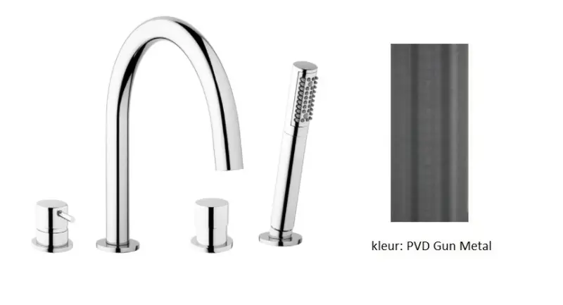 Rivoluzione dell'acqua Flusso Miscelatore per Vasca a 4 fori per Montaggio su Bordatura Vasca completamente in PVD Gun Metal T138GME