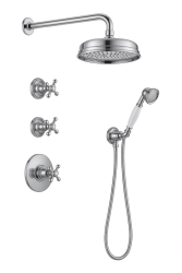 PB Set doccia ad incasso nostalgico con miscelatore termostatico e 2 valvole d'arresto - doccetta - soffione 200mm - cromo