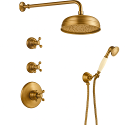 PB Set doccia ad incasso nostalgico con miscelatore termostatico e 2 valvole d'arresto - doccetta - soffione 200mm - bronzo