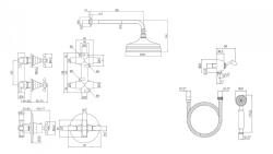 PB Set doccia ad incasso nostalgico con miscelatore termostatico e 2 valvole d'arresto - doccetta - soffione 200mm - bronzo