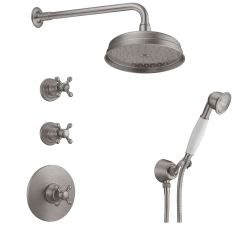 PB Set doccia ad incasso nostalgico con miscelatore termostatico e 2 valvole d'arresto - doccetta - soffione 200mm - acciaio inossidabile