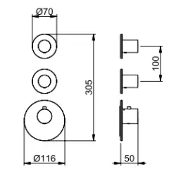 SB 316 AESTHETICS Round Miscelatore termostatico da incasso con 2 uscite / 2 x rubinetti d'arresto PVD Oro spazzolato 1208954944
